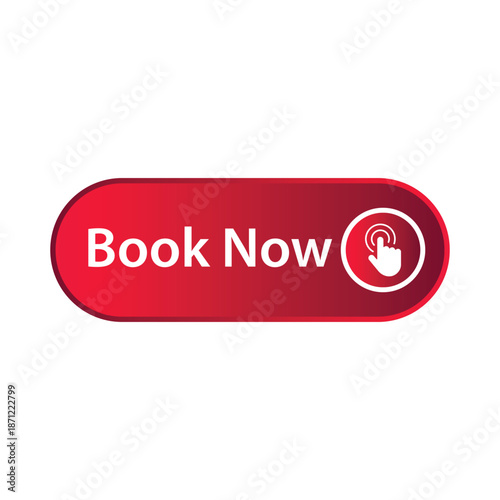Modern Red Rounded Book Now Button with White Finger Click Icon