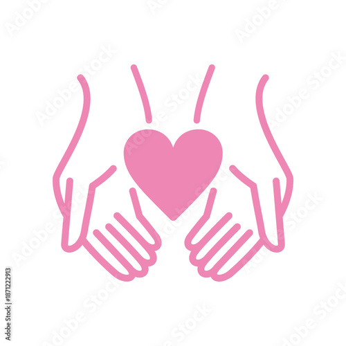 感謝をイメージした、ハートと手のシンプルアイコン