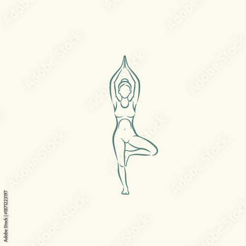 Woman Practicing Yoga Tree Pose Illustration.