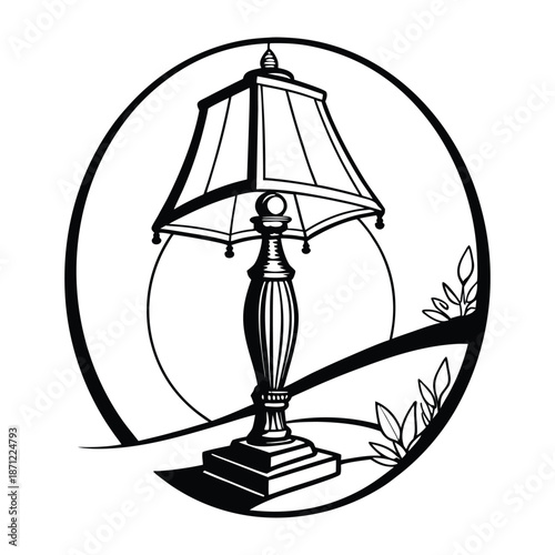 Vintage Table Lamp with Tasseled Shade and Decorative Foliage Icon