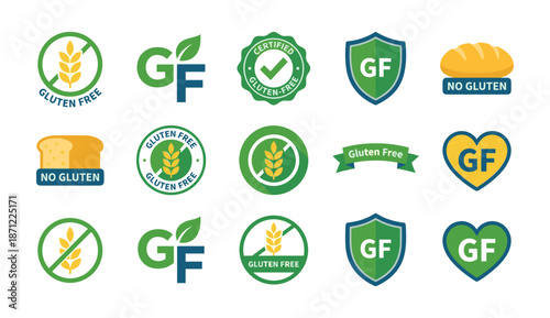 Gluten free and no gluten food labels set