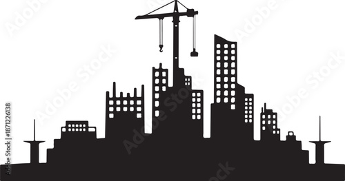 City Skyline with Crane and Buildings Silhouette