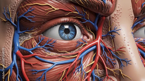 Anatomical illustration of human eye and surrounding facial structures