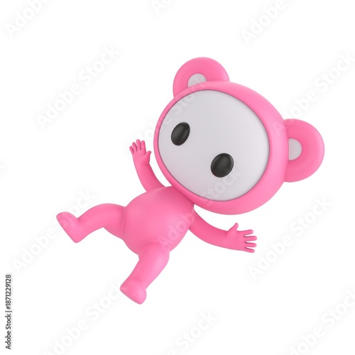 Tableau sur toile Cute 3D render Little Pink Monster character slipping and falling, surprised and playful expression, dynamic mascot style, isolated on white background