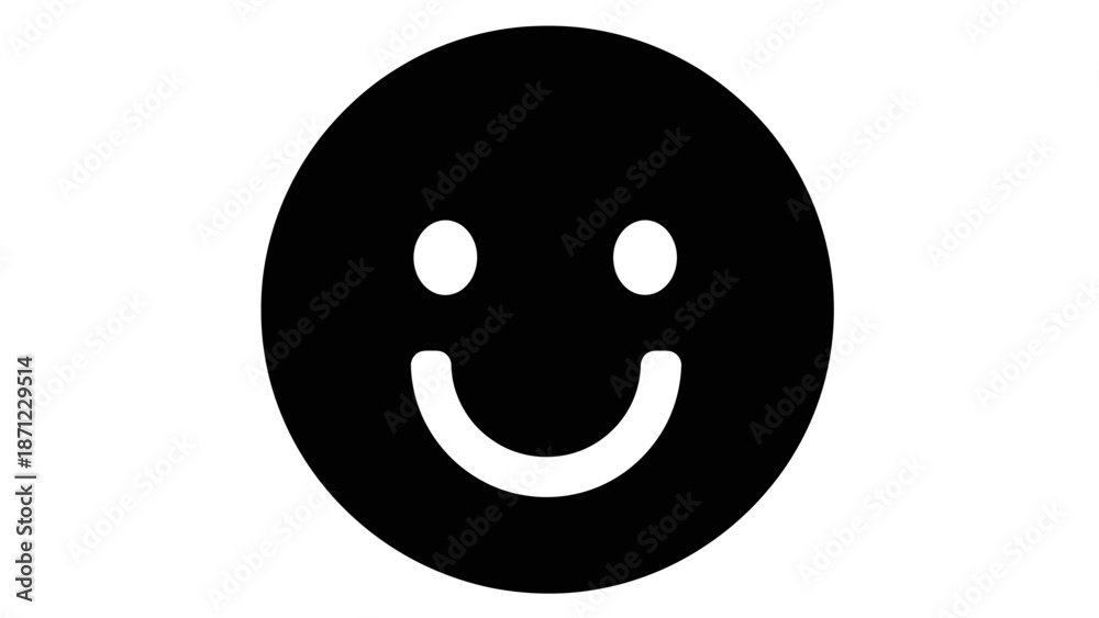 Fototapeta premium Simple Black Smiley Face Icon Expressing Happiness on an Isolated White Background.