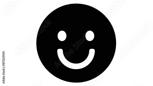 Simple Black Smiley Face Icon Expressing Happiness on an Isolated White Background.