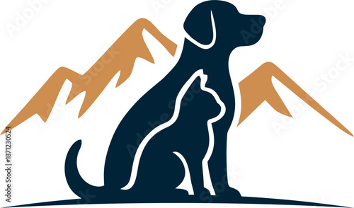 
Blue dog and cat logo design and a yellow mountain