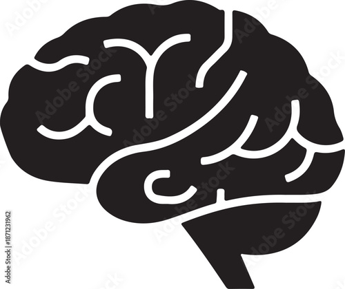 A black and white illustration of a human brain