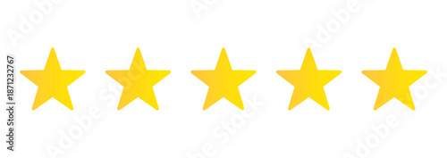 Five yellow stars rating icon isolated on white background. Vector illustration of gold ranking symbol for customer feedback, quality review, vote score or best service.