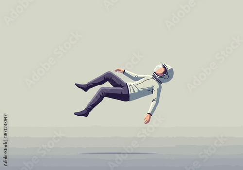 Person in helmet floating in space suit.