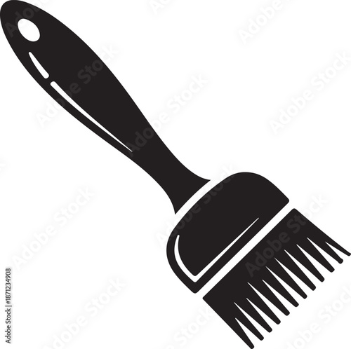 Black and white image of a paintbrush with bristles and handle