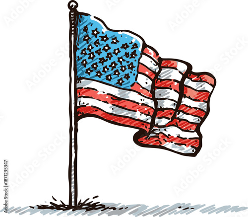 Hand-Drawn USA Flag Vector Doodle Cartoon