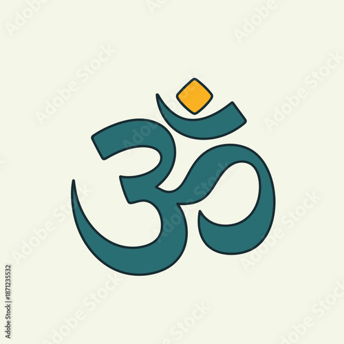 Om symbol with teal and gold accents.