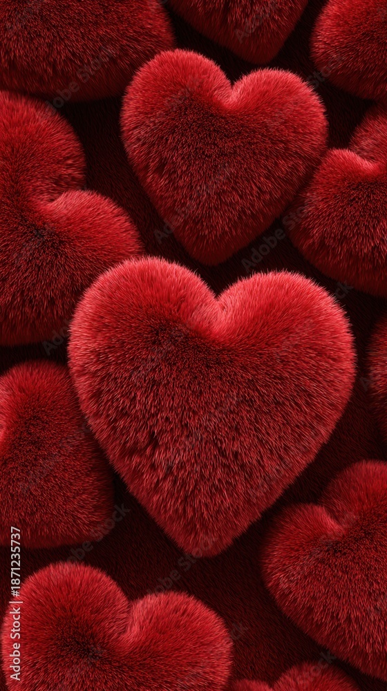 Obraz premium a pattern of deep red hearts made from soft fur
