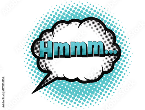 Speech bubble with Hmmm text in comic book style on transparent background