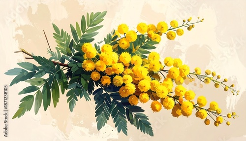 Vintage Mimosa Illustration - A Timeless Botanical Art Piece.