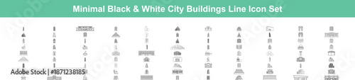 Minimal black & white city buildings line icon set Vector