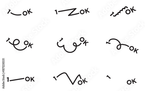 Black ok signs in different handwriting styles white