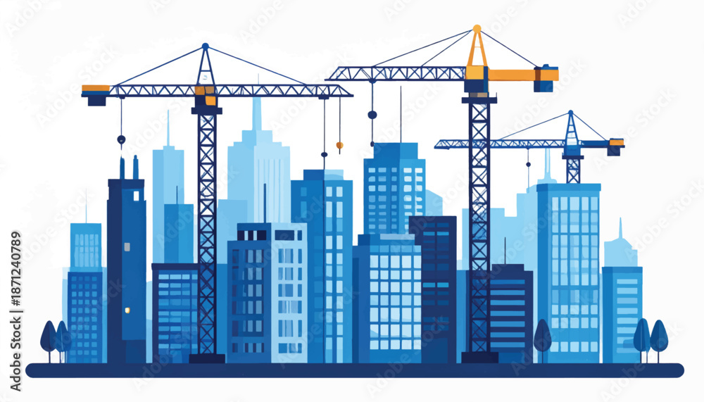 Obraz premium Construction cranes in city development site.