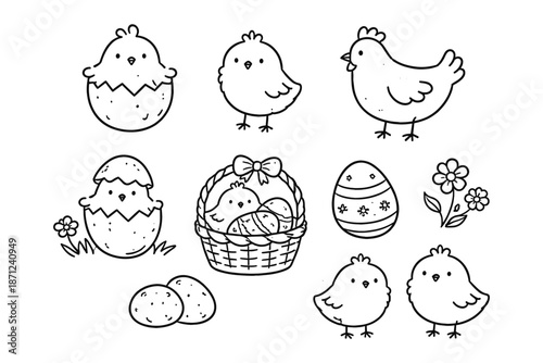 Cute easter chick and egg doodle collection for holiday designs