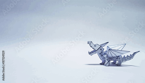 Intricate origami dragon with detailed wings and open mouth.