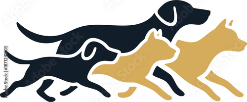 Logo design of a group of dogs of various breeds running