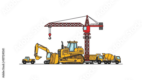 Heavy construction equipment on display.