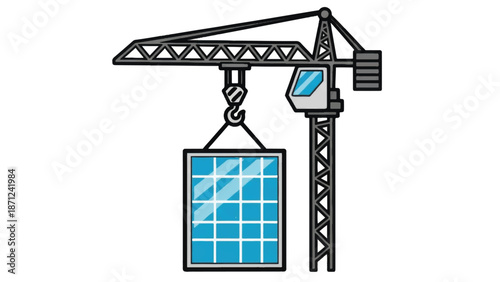 Solar panel lifted by crane.