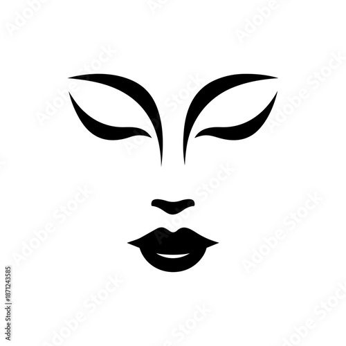 A calm abstract female face with closed eyes and soft features, symbolizing mindfulness, inner peace, beauty rituals, meditation, and emotional balance.