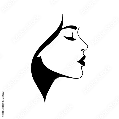 Graceful female face in profile with closed eyes, expressing calm, beauty, mindfulness, and feminine elegance in a serene and artistic form.