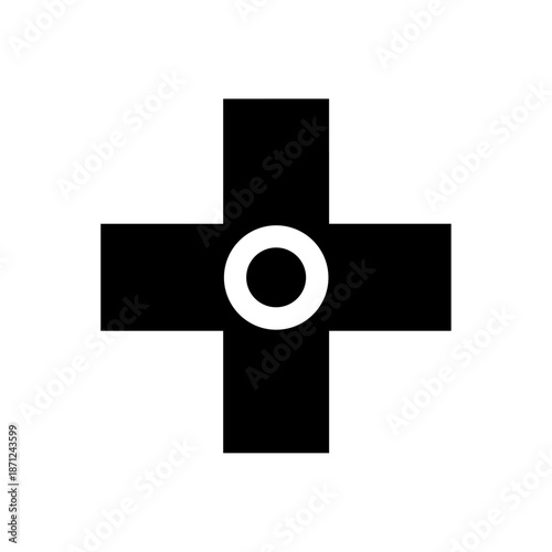 Rounded medical cross with a central circle that represents healthcare, balance, healing, and modern medical support services.
