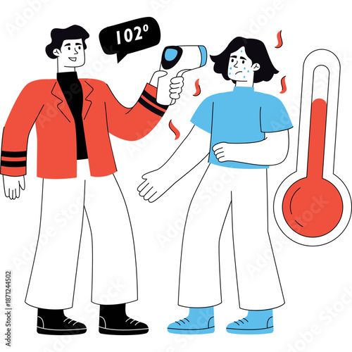 Person checking temperature with infrared thermometer, fever indicated