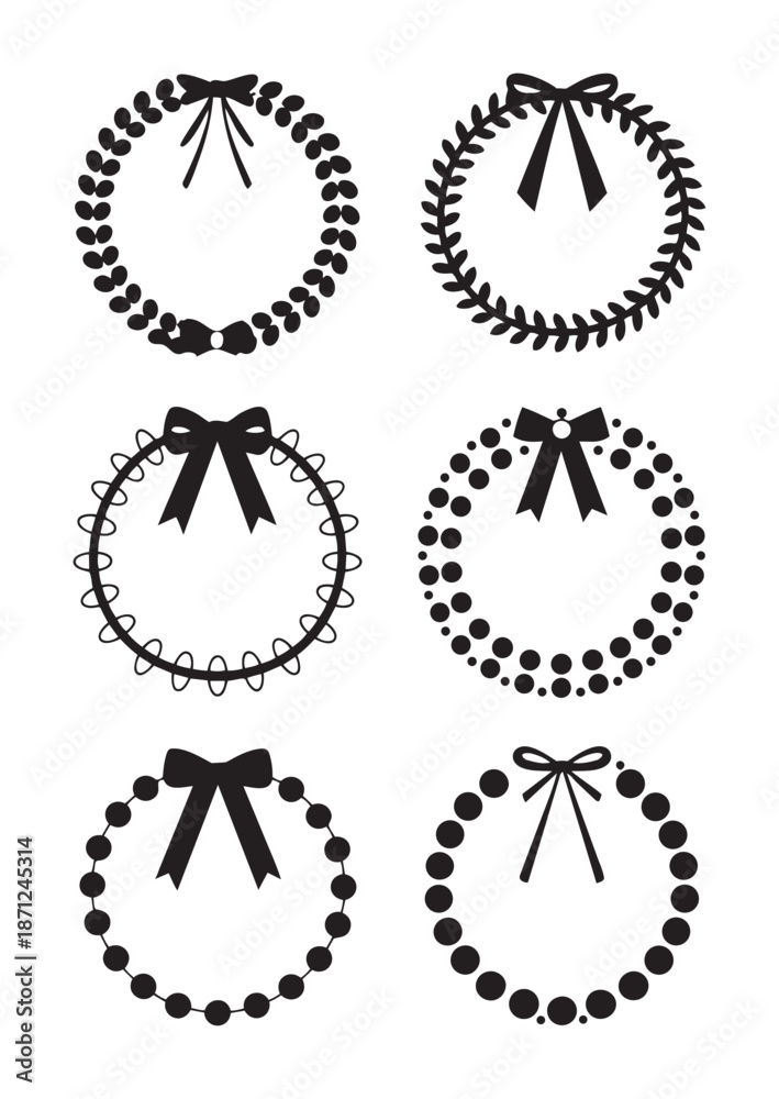 Fototapeta premium Black and white circular frames with bows and decorative borders circles