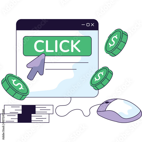 Pay-Per-Click Advertising Concept with Clicking Mouse and Money