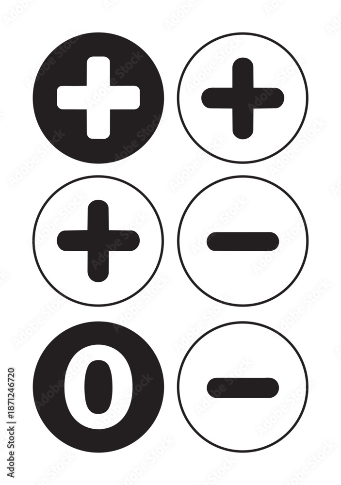 Fototapeta premium Black and white plus and minus buttons