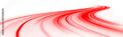 Neon red laser streaks flow along urban streets. Glowing energy swirls, motion lines, road and wave trail patterns highlight futuristic traffic speed. Vector illustration PNG.