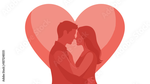 Couple Silhouette Embracing Inside a Large Heart love romance