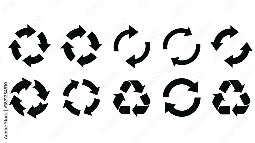 Fototapeta premium Circular arrows forming recycling symbols in a striking black silhouette