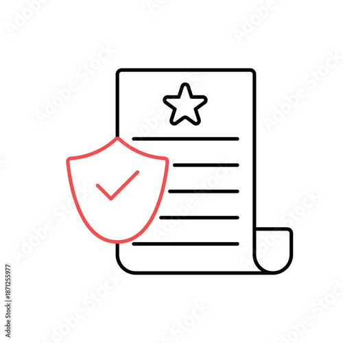 Icon a Compliance protection shield star document law security, isolated against a clean background.