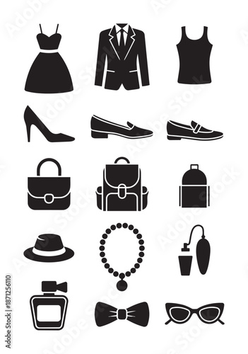 Black and white of fashion accessories and clothing dress suit