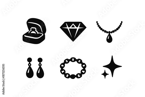 Elegant jewelry icons collection: gem, necklace, earrings, and more