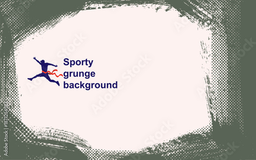 Sporty punk design featuring halftone dots, rough brush strokes. Scratchy grunge texture banner background with dynamic frame. Vector grunge poster texture urban, music, sport, edgy graphic design.