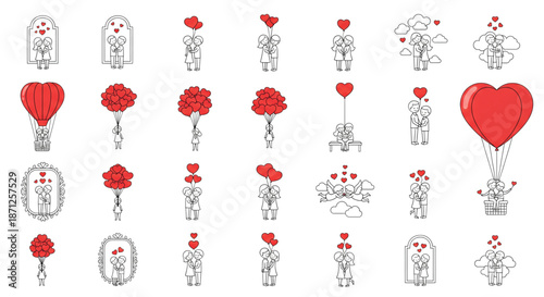 Romantic Couple Holding Heart Balloons for Valentine's Day Love Celebration and Wedding Marketing