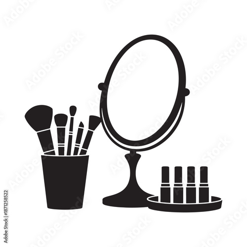 Makeup essentials a mirror brushes and lipstick for beauty routines