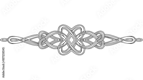 Elegant black and white vector graphic design featuring intricate symmetrical endless knot border element perfect for formal decorative accents or page division
