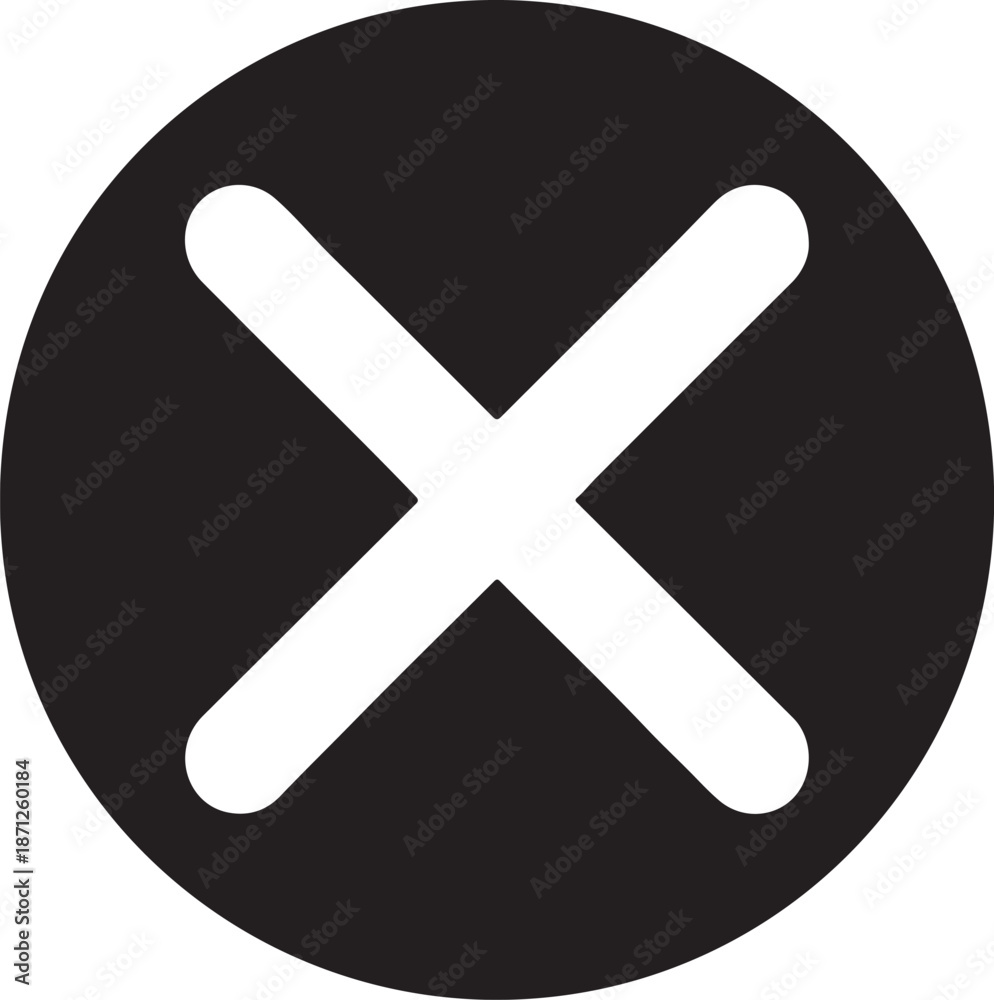 Fototapeta premium Circle with White Cross Icon, Close Button, Simple Design