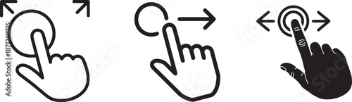 Hand gestures illustrating touch screen interactions and gestures