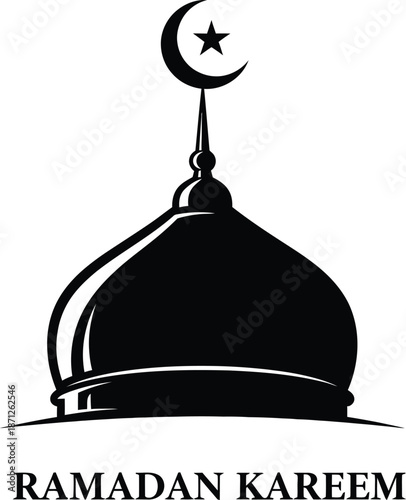 Ramadan kareem islamic dome and crescent moon logo