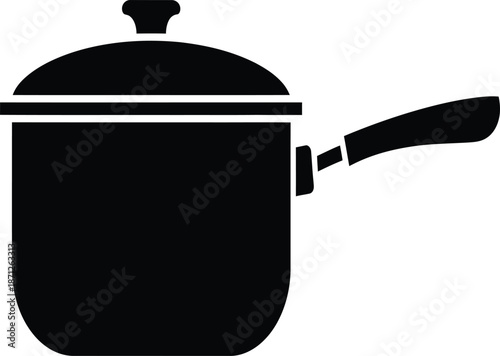 Black silhouette of a saucepan with lid and handle