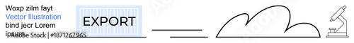 Data sharing, scientific research, cloud storage, digital analysis, technological advancement, information transfer. Includes export text, cloud icon and microscope. Data sharing and digital